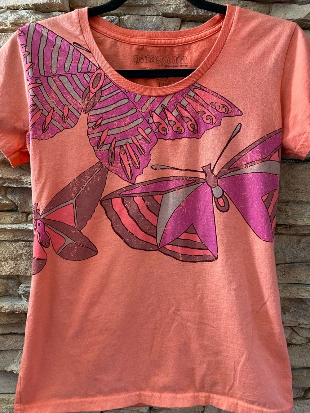 Patagonia Coral Pink Moth Butterfly Graphic T-Shirt Medium
